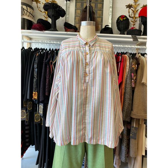 1970s pinstriped cotton tunic by jones size large hippie boho candy striped 38 - Picture 2 of 8